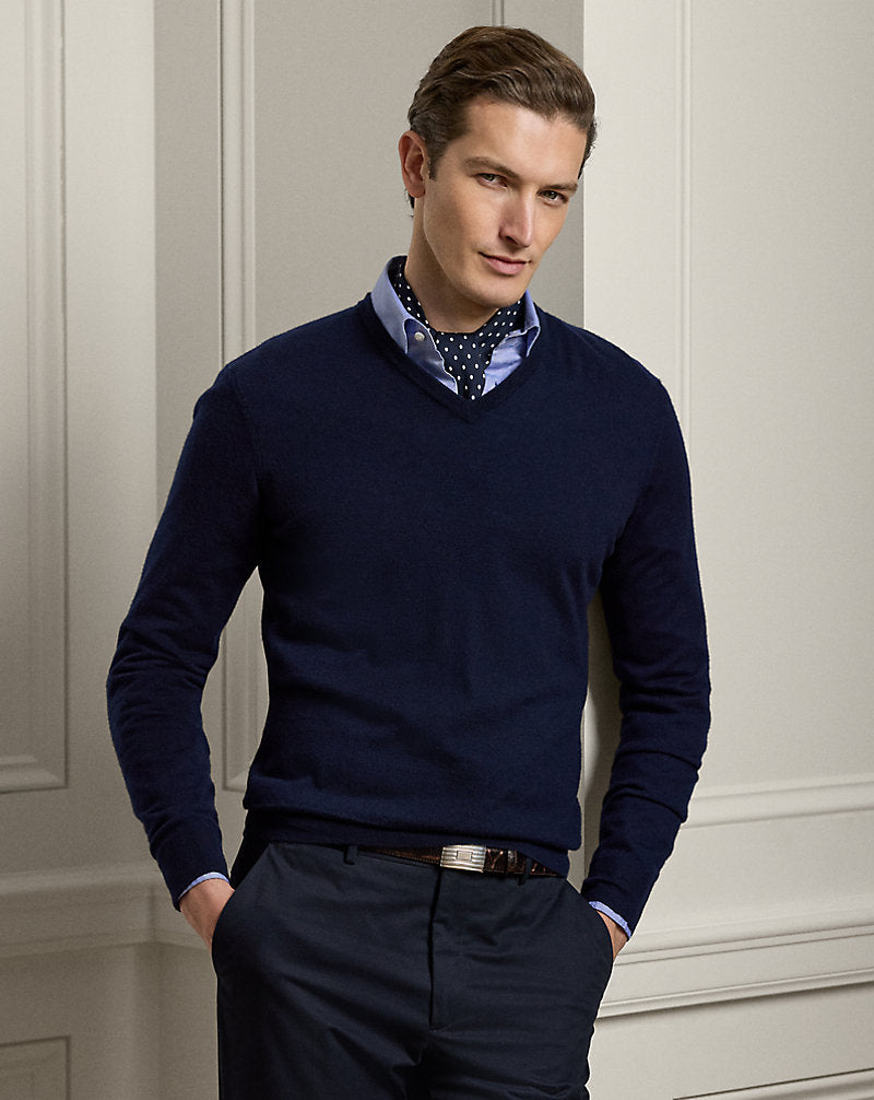 Cashmere V-Neck Jumper Classic Chairman Navy