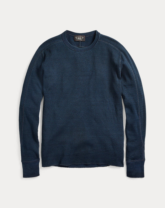 Indigo Jacquard-Knit Crewneck Rinsed Blue Indigo