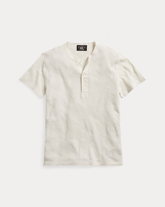 Waffle-Knit Short-Sleeve Henley Shirt Paper White