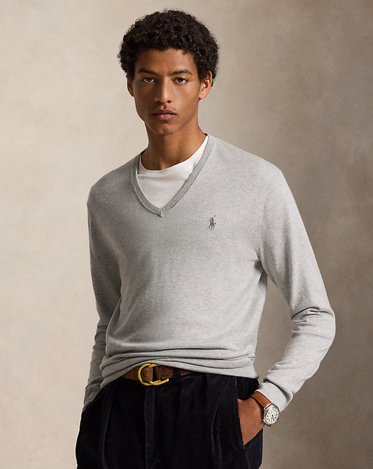 Slim Fit Cotton V-Neck Sweater Andover Heather