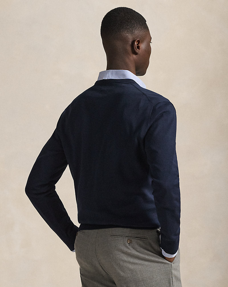 Slim Fit Cotton V-Neck Sweater Hunter Navy