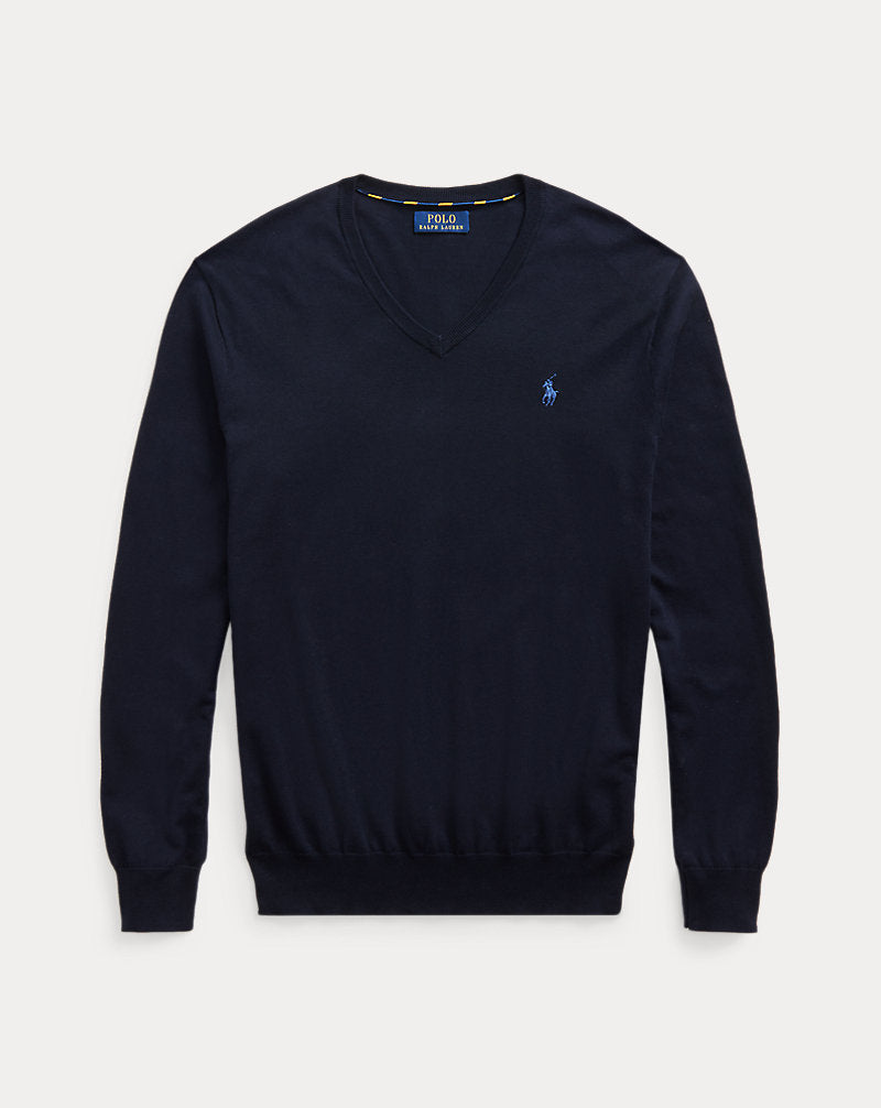 Slim Fit Cotton V-Neck Sweater Hunter Navy