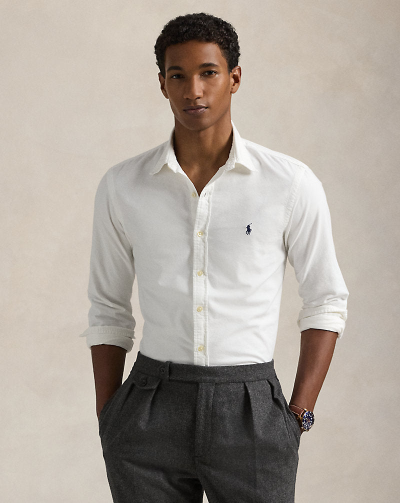 Slim Fit Garment-Dyed Oxford Shirt White