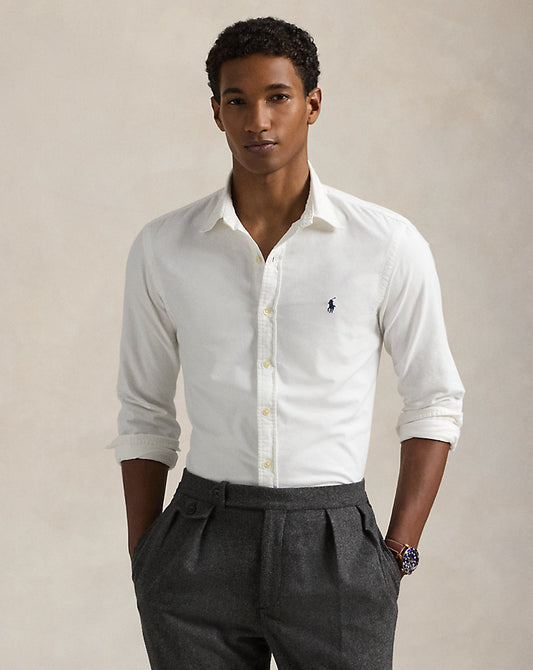Slim Fit Garment-Dyed Oxford Shirt White