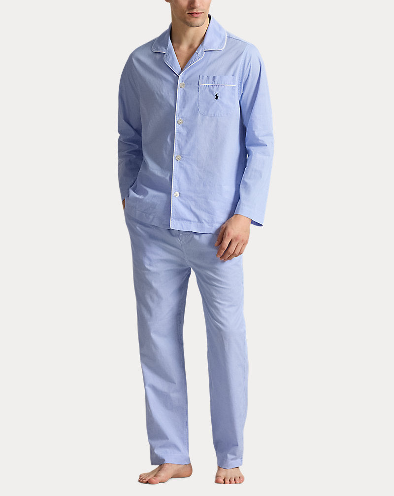 Gingham Poplin Long Sleep Set Light Blue Mini Gingham