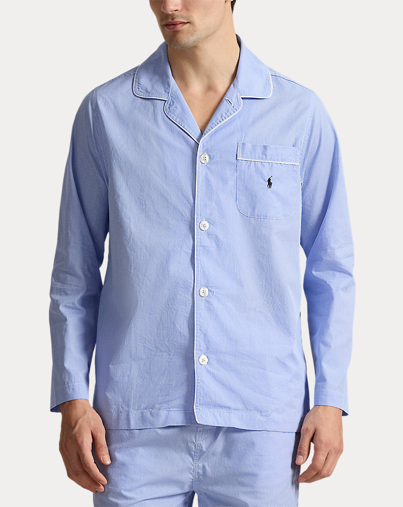Gingham Poplin Long Sleep Set Light Blue Mini Gingham