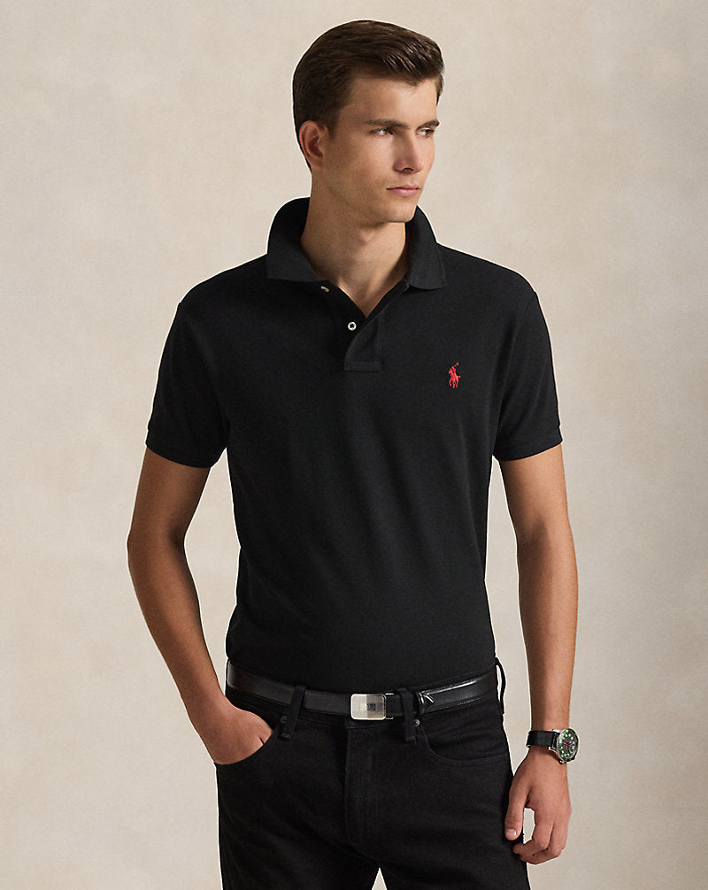 Slim Fit Mesh Polo Shirt Black/Red