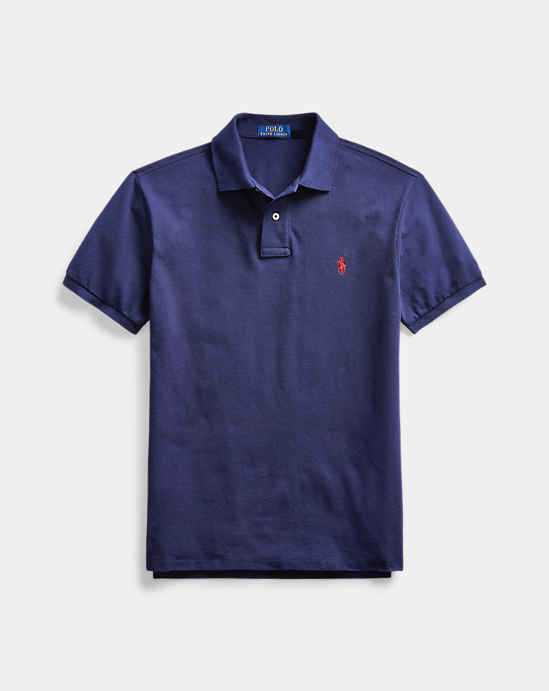 Slim Fit Mesh Polo Shirt Navy/Red