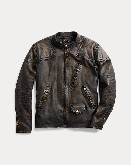 Slim Fit Leather Moto Jacket Black