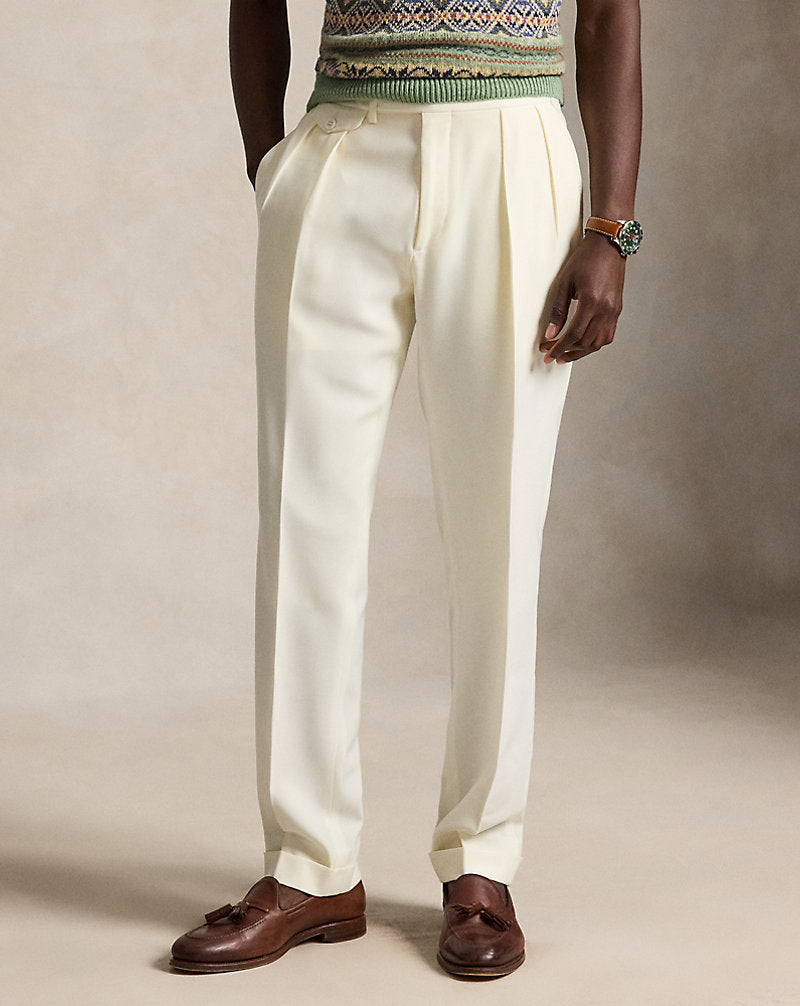 Pleated Wool Barathea Trouser Cream