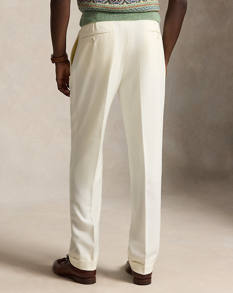 Pleated Wool Barathea Trouser Cream