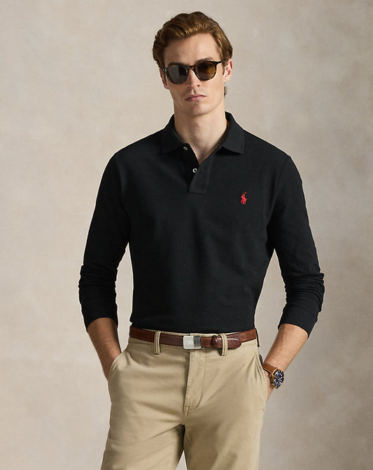 Custom Slim Fit Mesh Polo Shirt Black