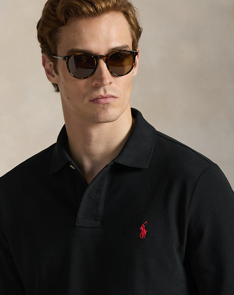 Custom Slim Fit Mesh Polo Shirt Black