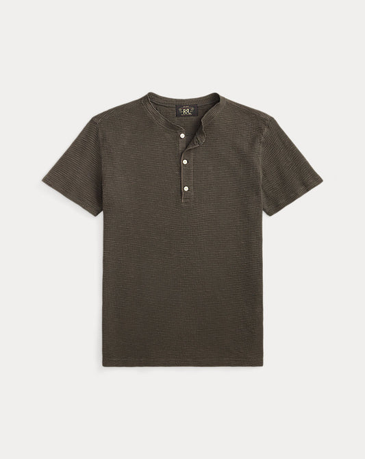 Waffle-Knit Short-Sleeve Henley Shirt Faded Black Canvas