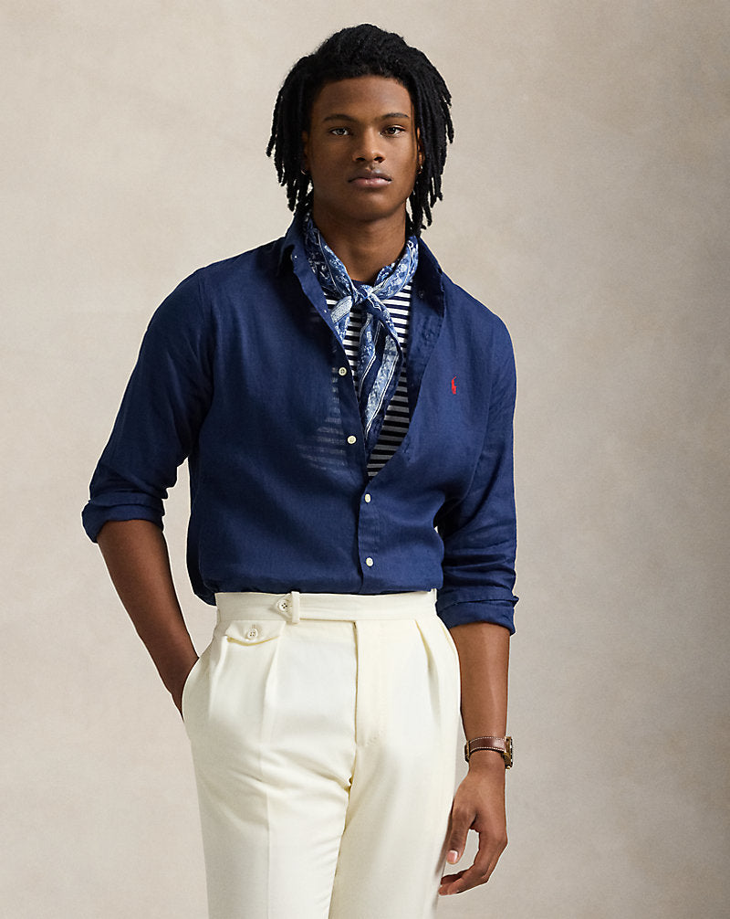 Slim Fit Linen Shirt Newport Navy