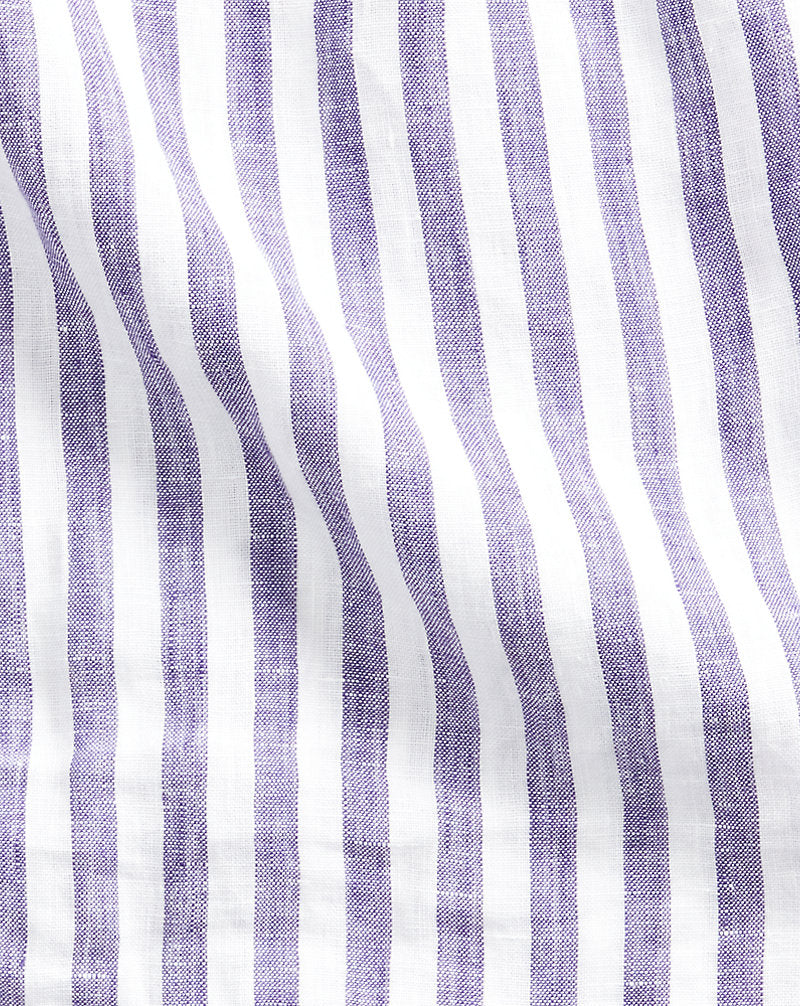 Custom Fit Striped Linen Shirt Purple/White