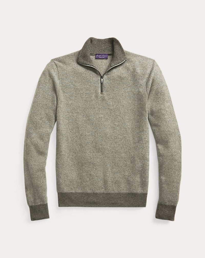 Cashmere Birdseye Quarter-Zip Jumper Light Grey Heather