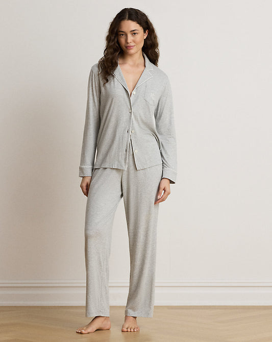 Knit Cotton-Blend Sleep Set Heather Grey
