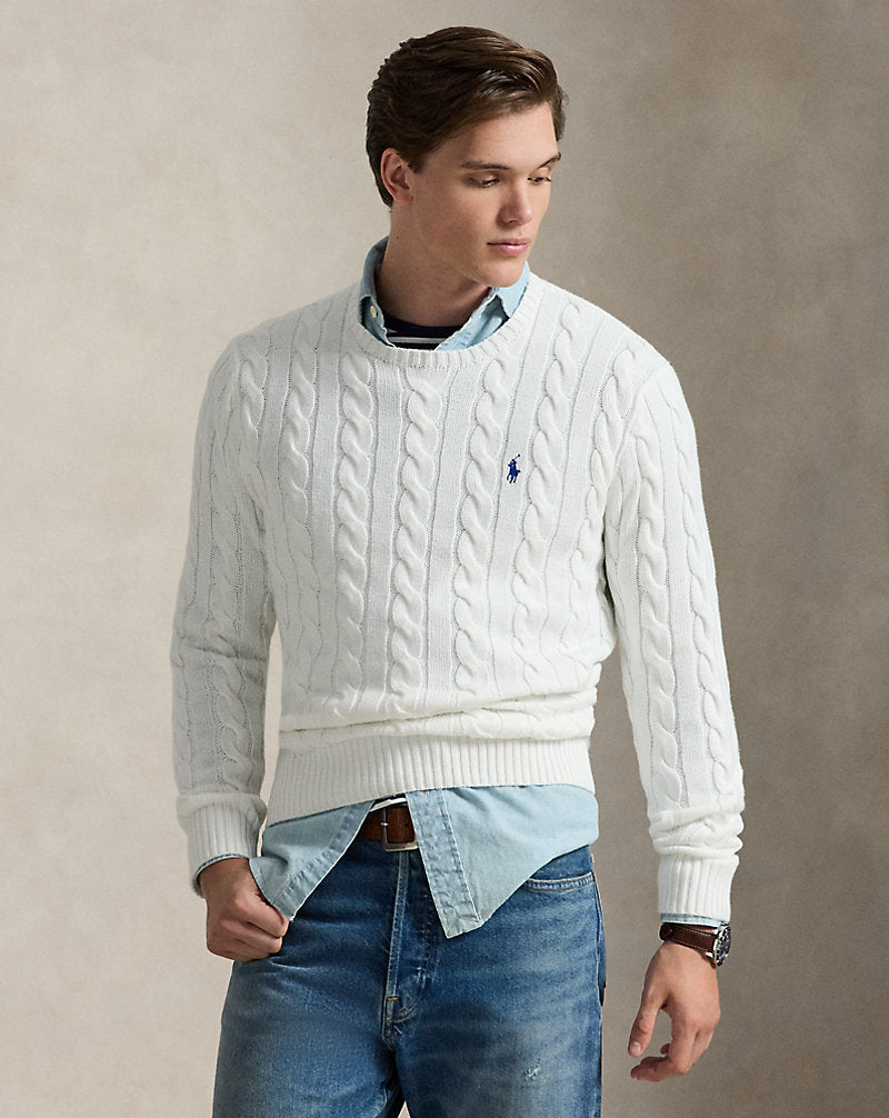 Cable-Knit Cotton Jumper White