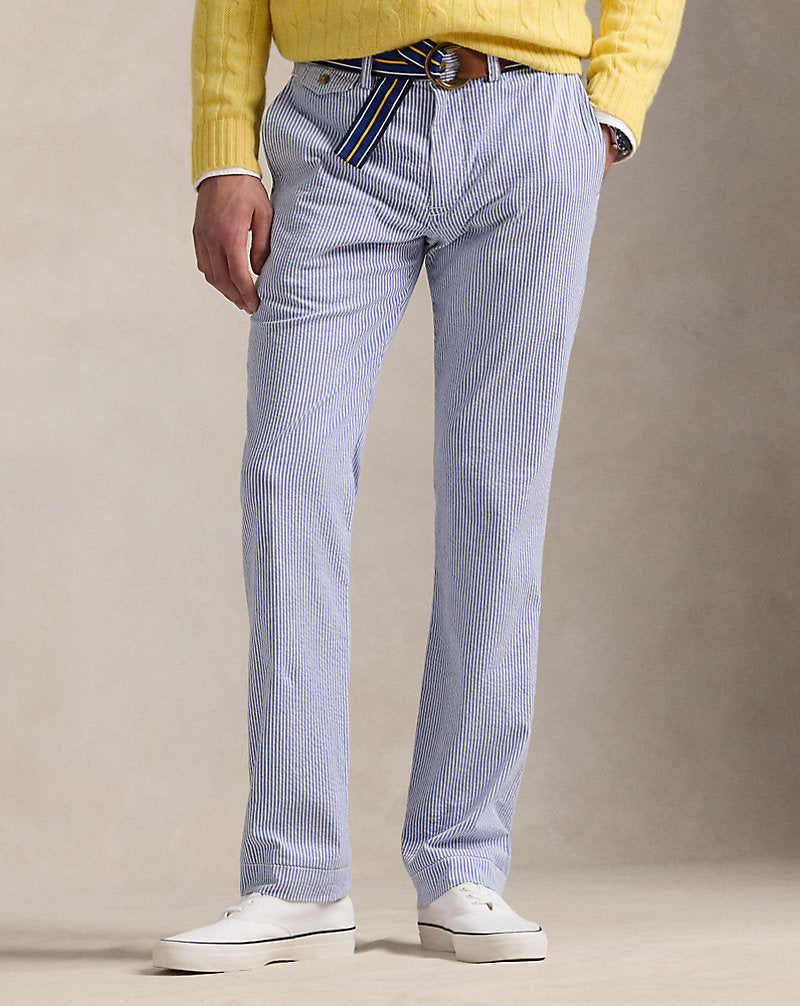 Stretch Straight Fit Seersucker Trouser Blue Seersucker