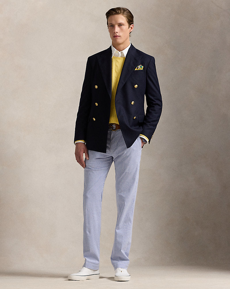 Stretch Straight Fit Seersucker Trouser Blue Seersucker