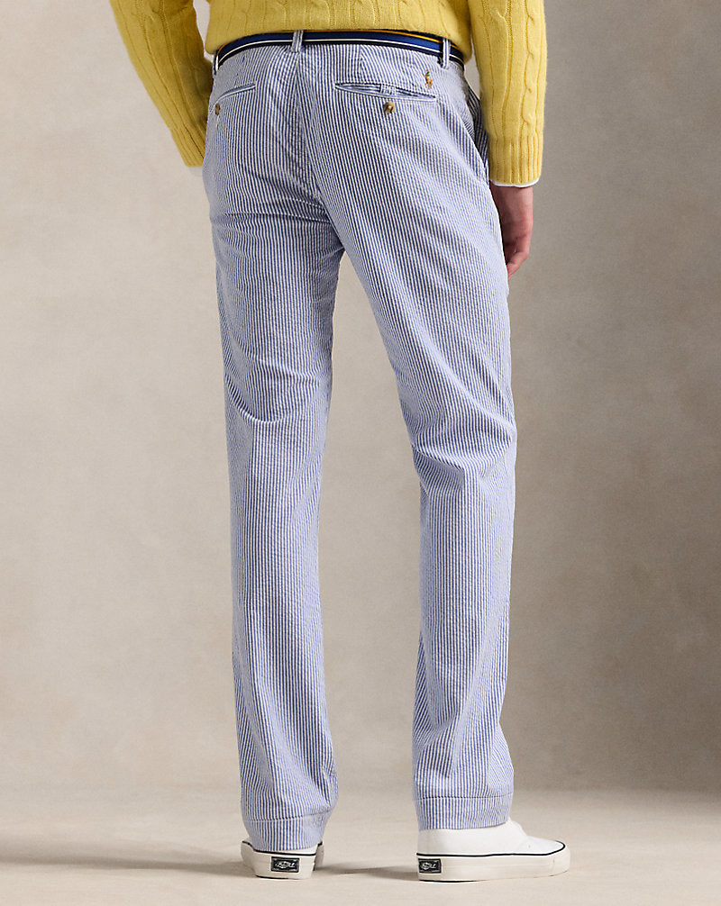 Stretch Straight Fit Seersucker Trouser Blue Seersucker