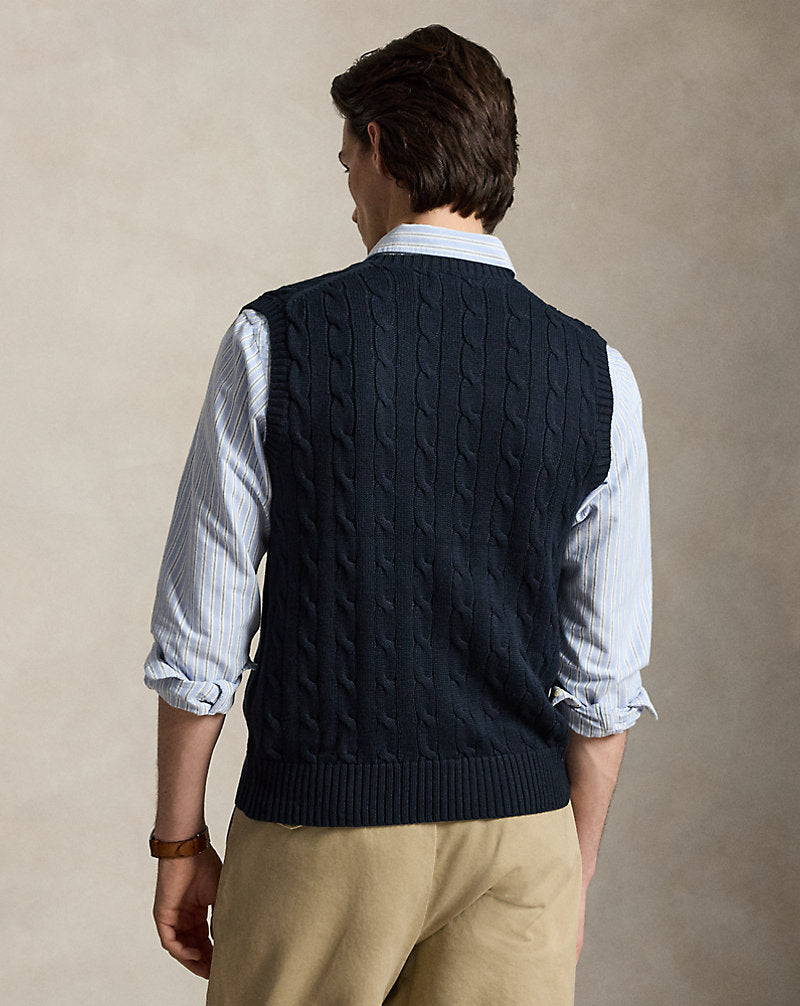 Cable-Knit Cotton Sleeveless Jumper Hunter Navy