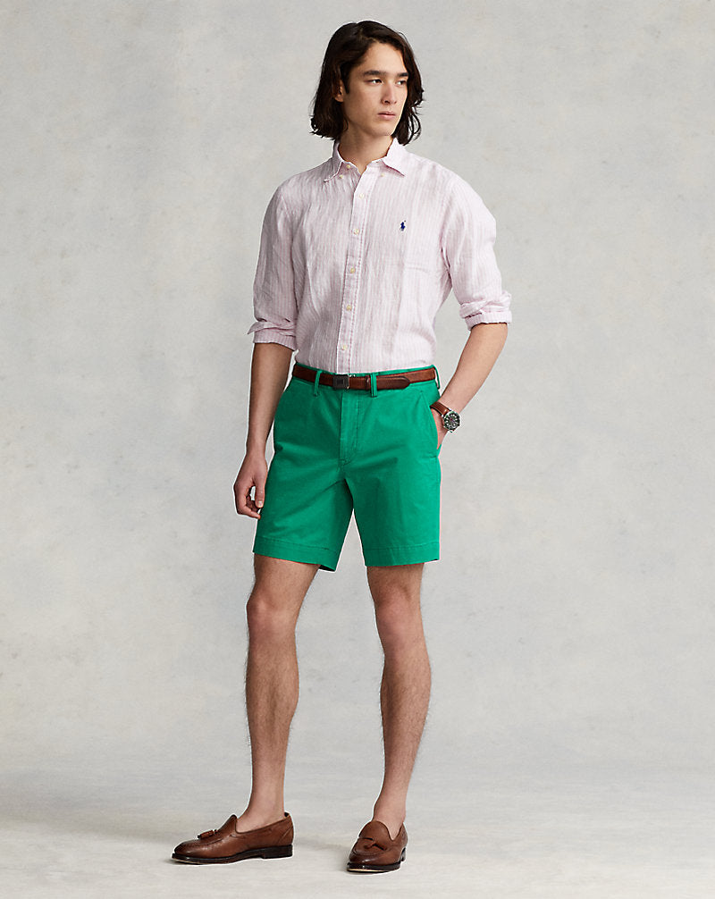 Custom Fit Striped Linen Shirt Pink/White