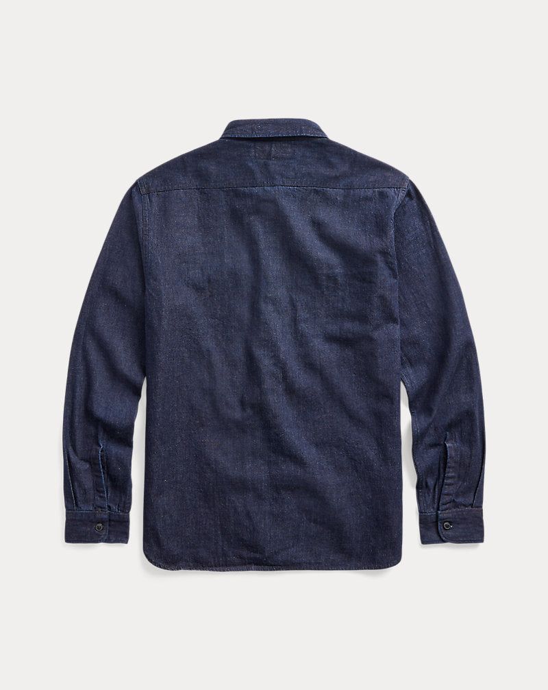 Indigo Cotton-Linen Denim Workshirt Rinse Wash