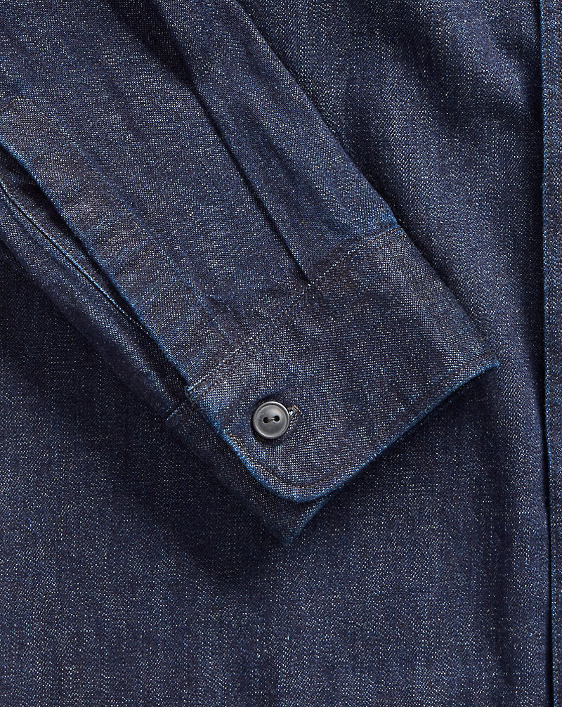 Indigo Cotton-Linen Denim Workshirt Rinse Wash