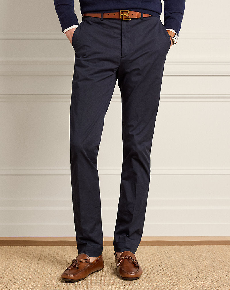 Slim Hand-Tailored Stretch Chino Trouser Classic Chairman Navy