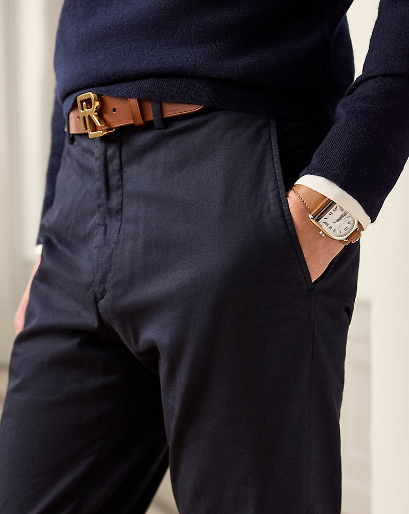 Slim Hand-Tailored Stretch Chino Trouser Classic Chairman Navy