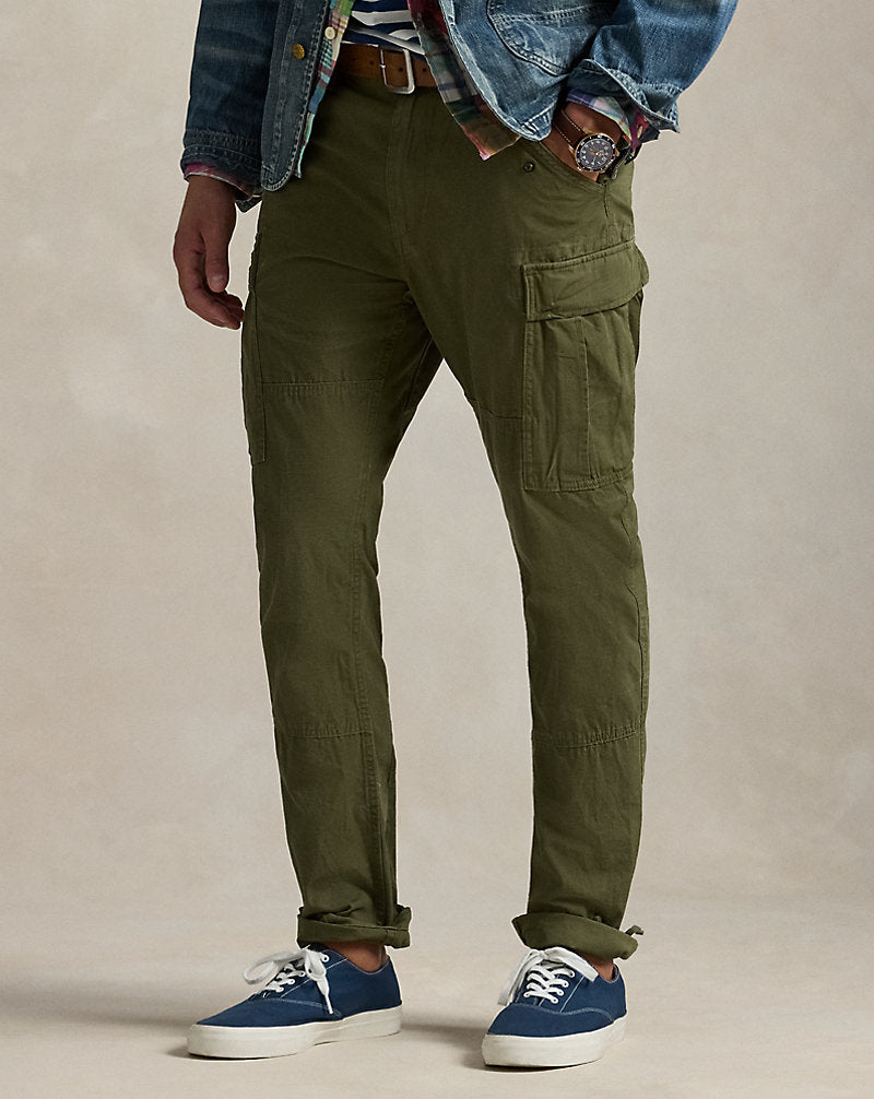 Slim Fit Canvas Cargo Pants Outdoors Olive