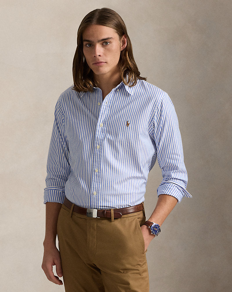 Custom Fit Striped Stretch Oxford Shirt Blue/White