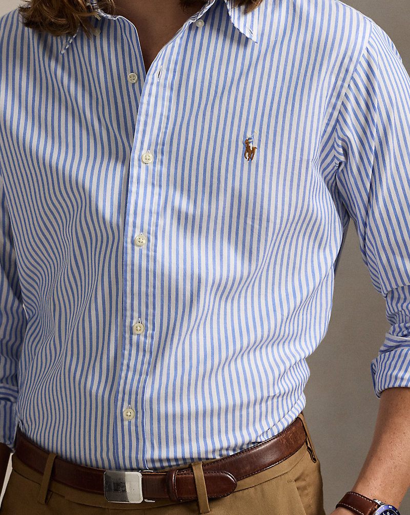 Custom Fit Striped Stretch Oxford Shirt Blue/White