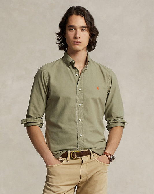 Custom Fit Garment-Dyed Oxford Shirt Sage Green