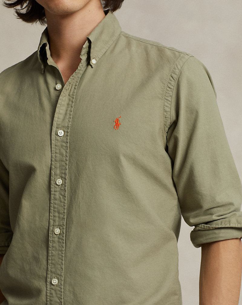 Custom Fit Garment-Dyed Oxford Shirt Sage Green