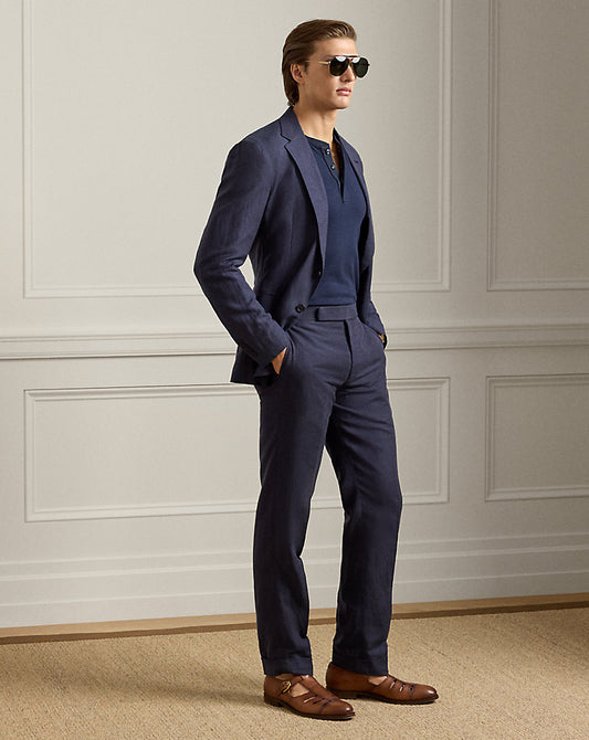 Gregory Hand-Tailored Silk-Linen Trouser Classic Chairman Navy