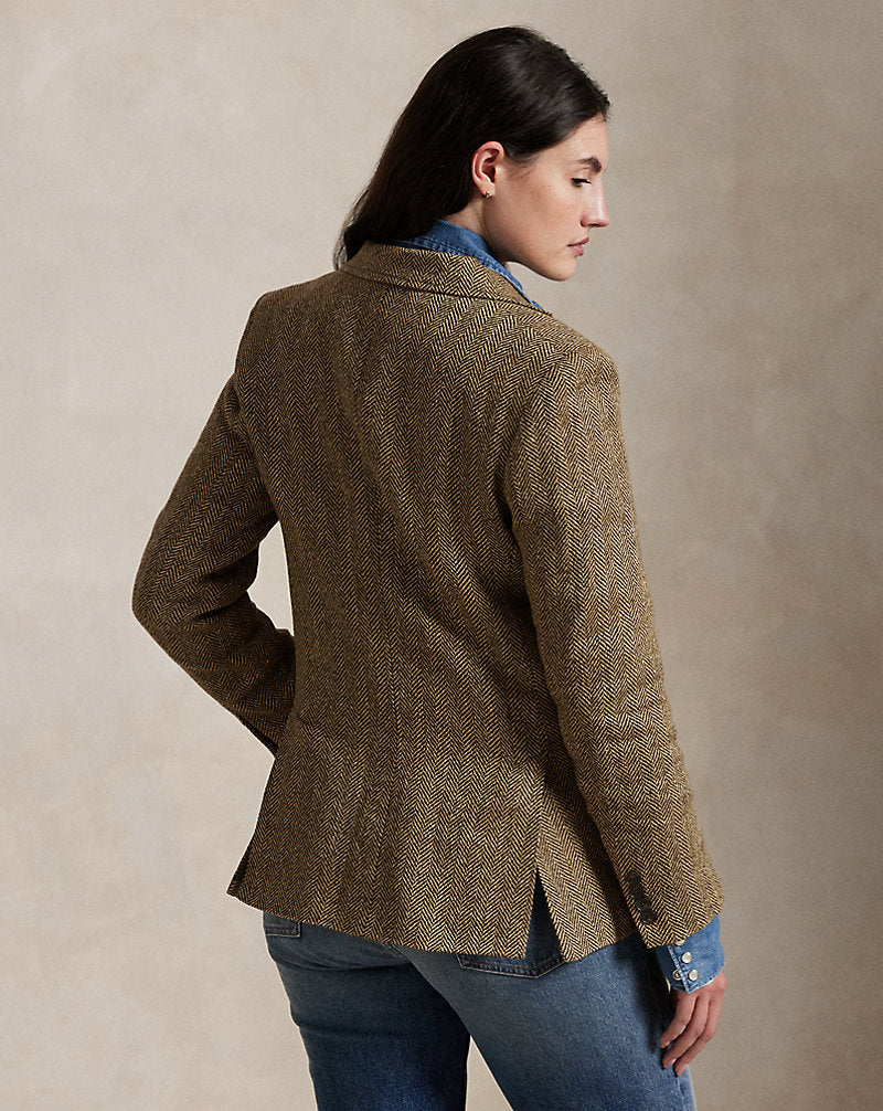Herringbone Linen-Blend Blazer Brown/Cream Herringbone