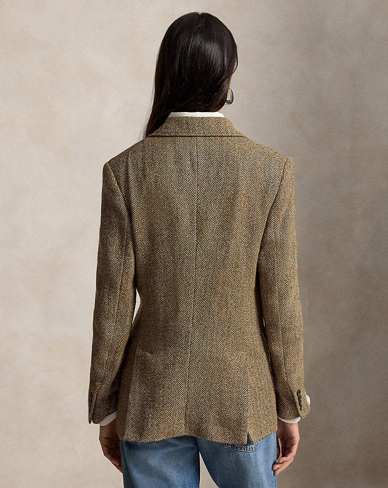 Herringbone Linen-Blend Blazer Brown/Cream Herringbone
