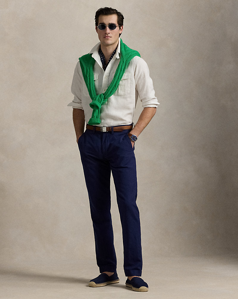 Straight Fit Linen-Cotton Trouser Newport Navy