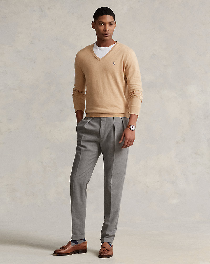 Slim Fit Textured Cotton Jumper Camel Melange