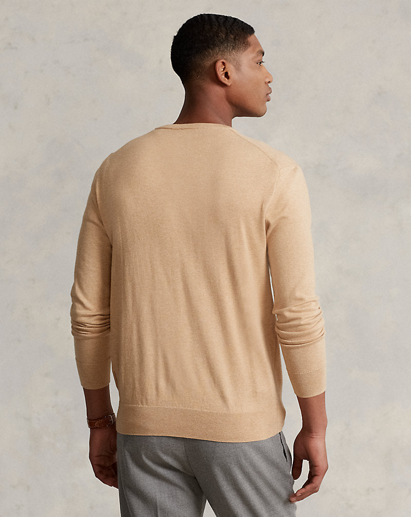 Slim Fit Textured Cotton Jumper Camel Melange