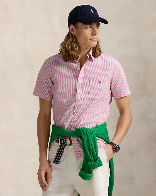 Custom Fit Seersucker Shirt Rose/White