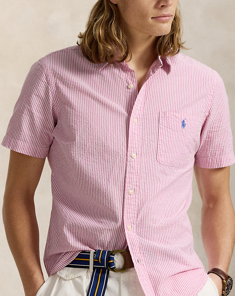 Custom Fit Seersucker Shirt Rose/White