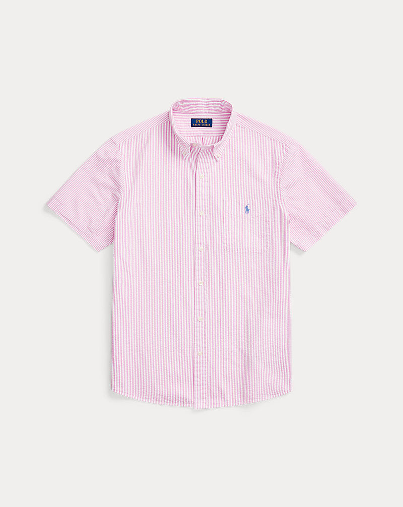 Custom Fit Seersucker Shirt Rose/White