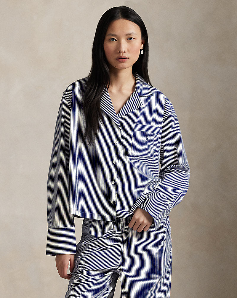 Long-Sleeve Poplin Pyjama Set Pearl Stripes