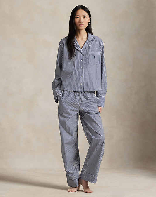 Long-Sleeve Poplin Pyjama Set Pearl Stripes