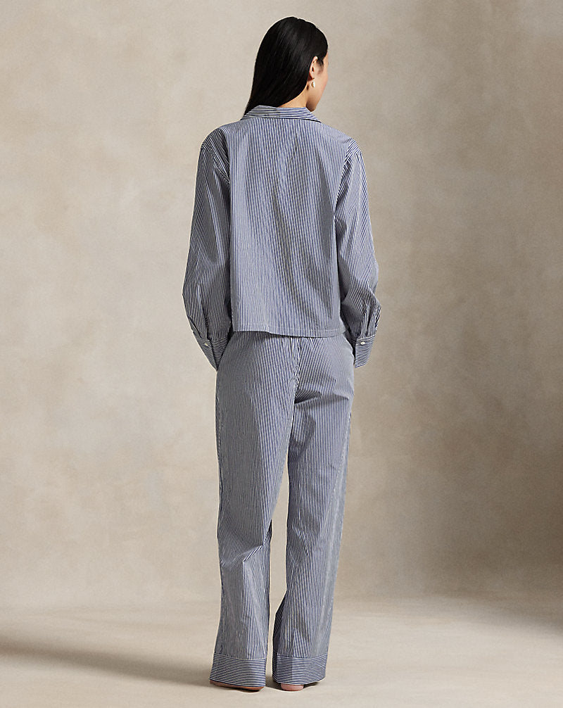 Long-Sleeve Poplin Pyjama Set Pearl Stripes