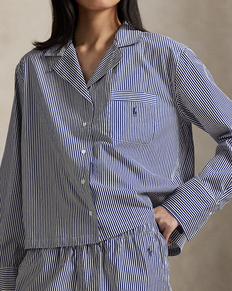 Long-Sleeve Poplin Pyjama Set Pearl Stripes